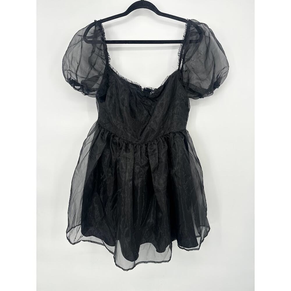 Widow Dolls Kill Black Babydoll Mini Dress Puff Sleeves Organza Large Goth Vamp